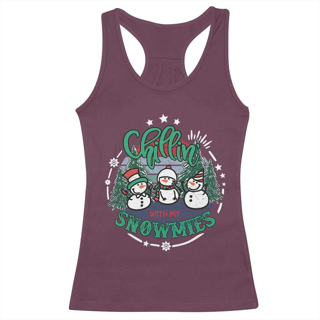 Christmas Snowman Racerback Tank Top Chillin With My Snowmies Cute Winter TS12 Maroon Print Your Wear