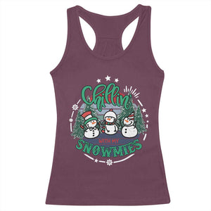 Christmas Snowman Racerback Tank Top Chillin With My Snowmies Cute Winter TS12 Maroon Print Your Wear