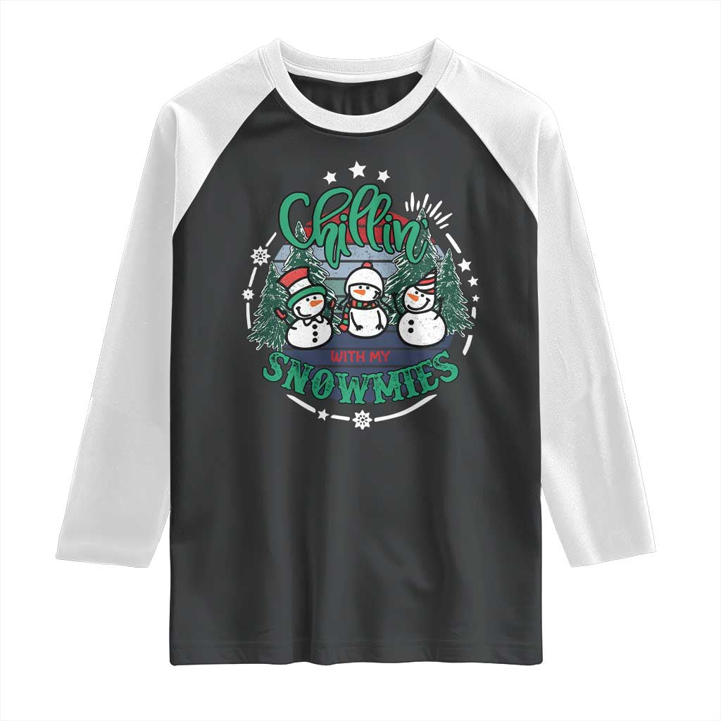 Christmas Snowman Raglan Shirt Chillin With My Snowmies Cute Winter TS12 Black White Print Your Wear