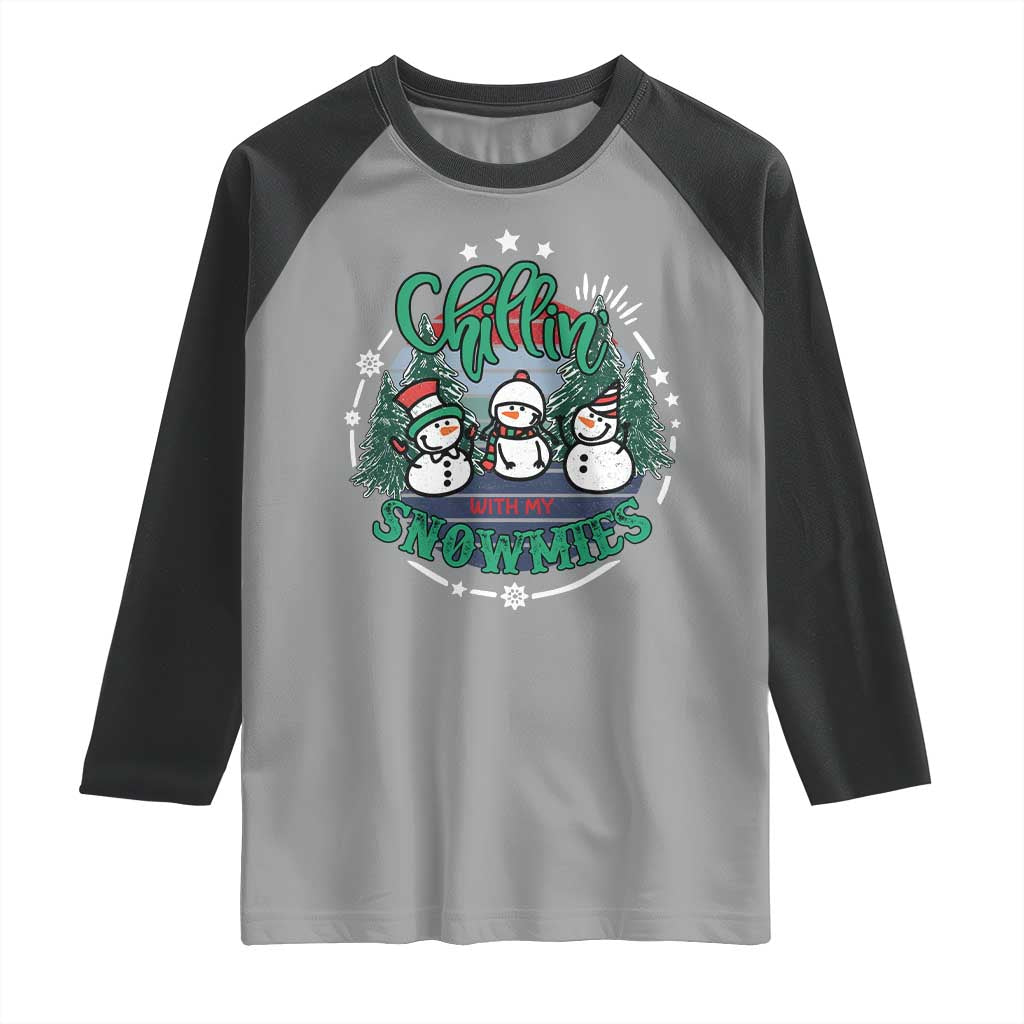 Christmas Snowman Raglan Shirt Chillin With My Snowmies Cute Winter TS12 Sport Gray Black Print Your Wear