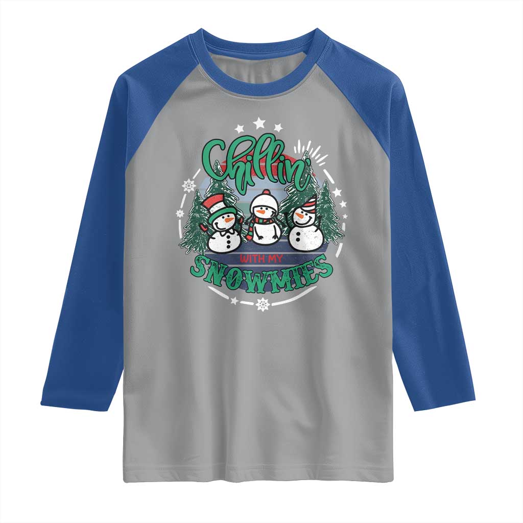 Christmas Snowman Raglan Shirt Chillin With My Snowmies Cute Winter TS12 Sport Gray Royal Print Your Wear