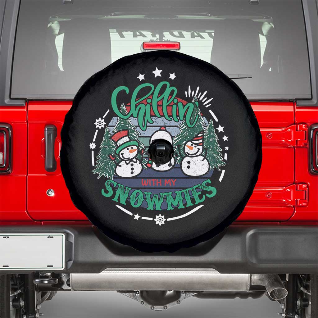 Christmas Snowman Spare Tire Cover Chillin With My Snowmies Cute Winter TS12 Black Print Your Wear