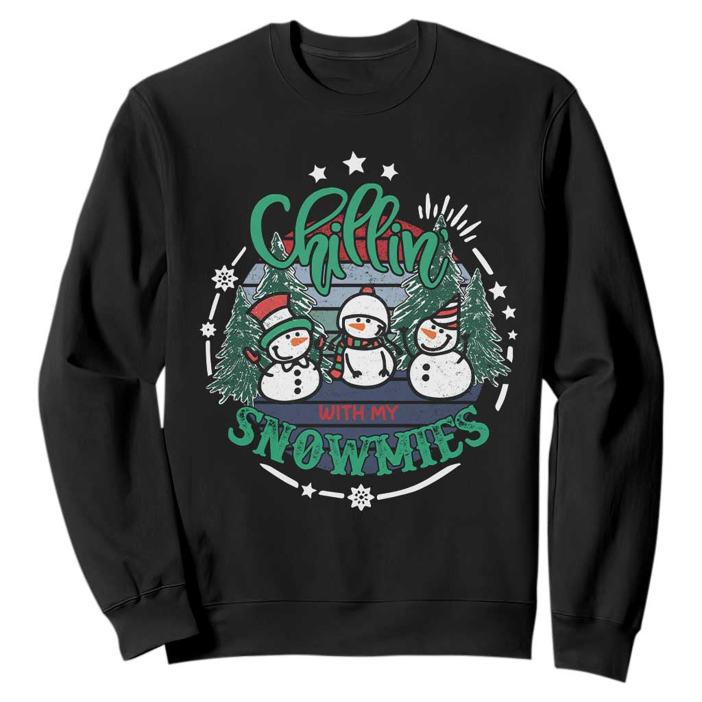 Christmas Snowman Sweatshirt Chillin With My Snowmies Cute Winter TS12 Black Print Your Wear