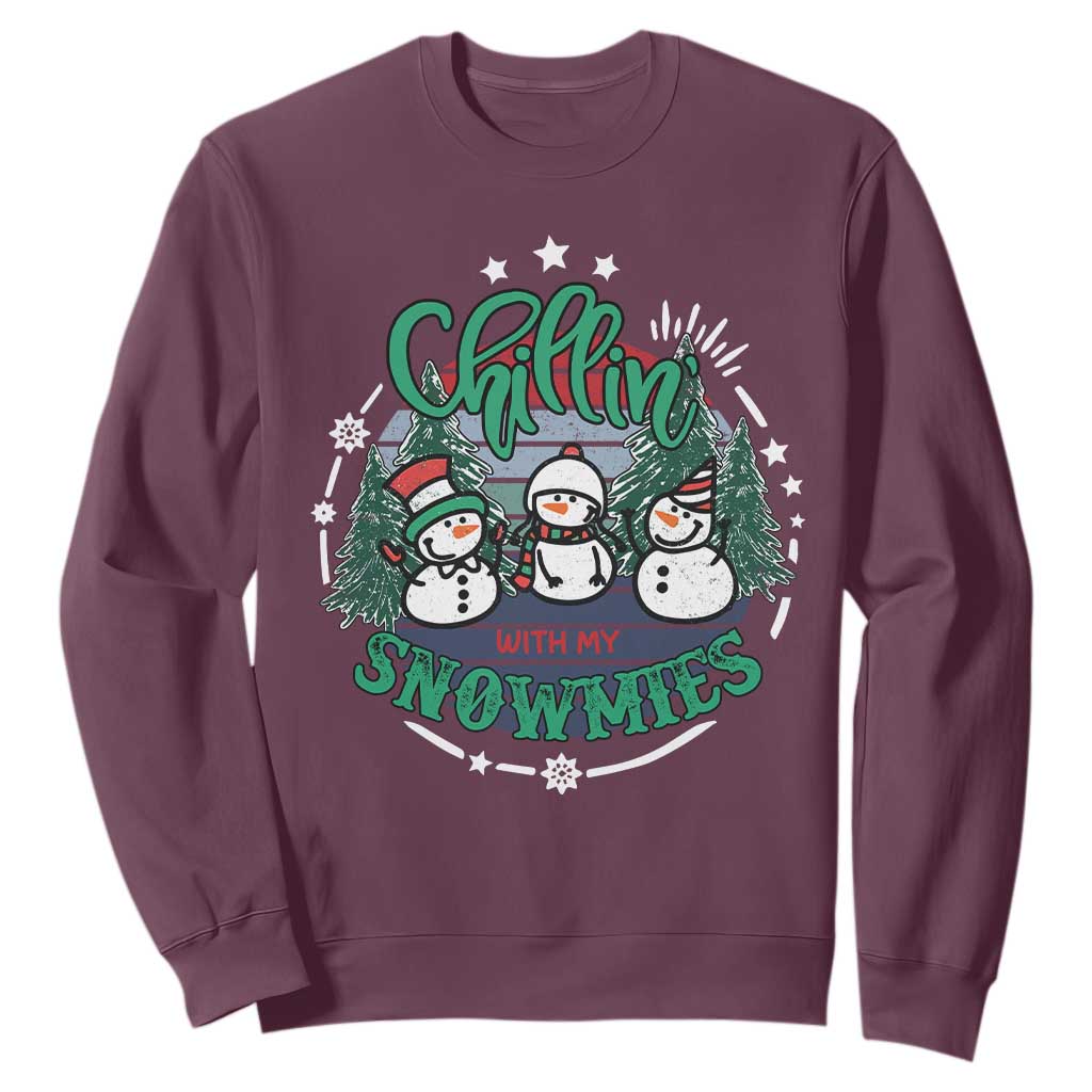 Christmas Snowman Sweatshirt Chillin With My Snowmies Cute Winter TS12 Maroon Print Your Wear