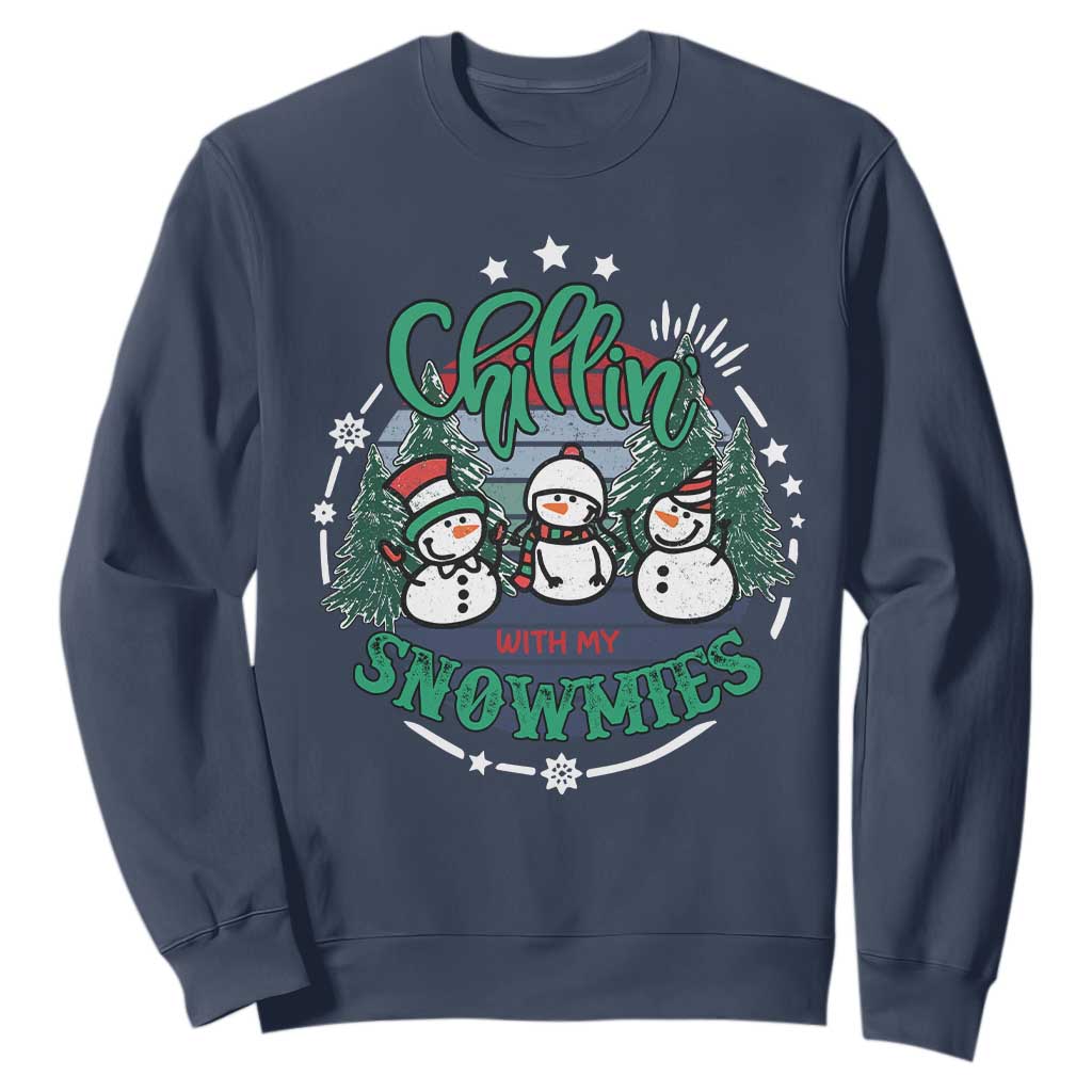 Christmas Snowman Sweatshirt Chillin With My Snowmies Cute Winter TS12 Navy Print Your Wear