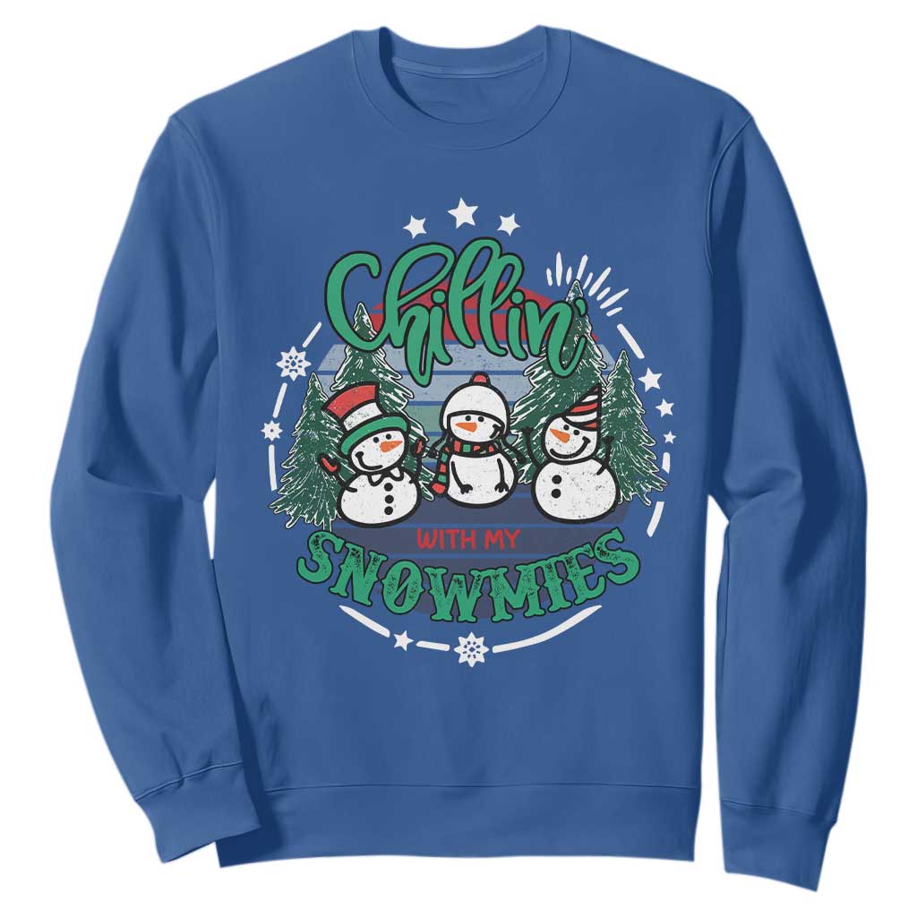Christmas Snowman Sweatshirt Chillin With My Snowmies Cute Winter TS12 Royal Blue Print Your Wear