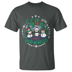 Christmas Snowman T Shirt Chillin With My Snowmies Cute Winter TS12 Dark Heather Print Your Wear