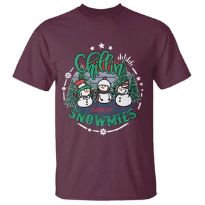 Christmas Snowman T Shirt Chillin With My Snowmies Cute Winter TS12 Maroon Print Your Wear