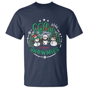 Christmas Snowman T Shirt Chillin With My Snowmies Cute Winter TS12 Navy Print Your Wear