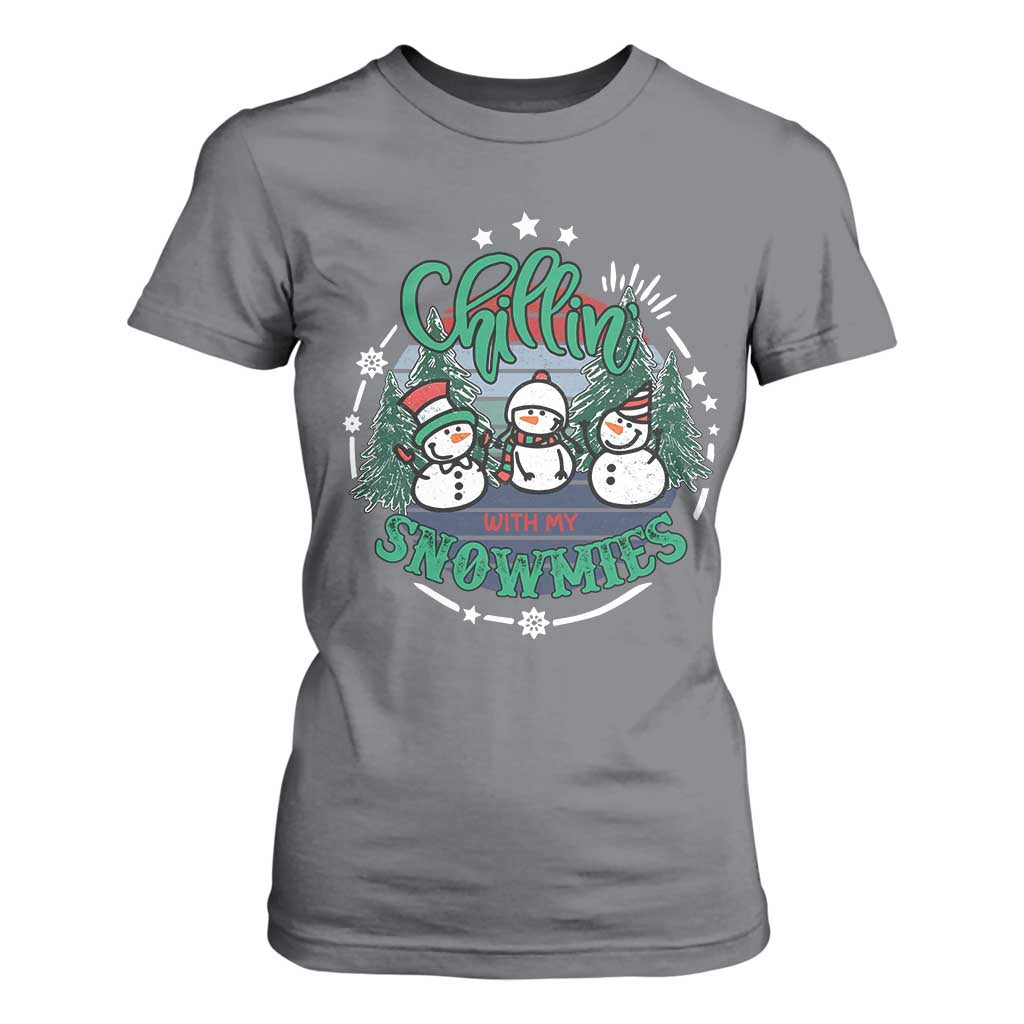 Christmas Snowman T Shirt For Women Chillin With My Snowmies Cute Winter TS12 Charcoal Print Your Wear