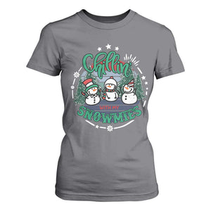 Christmas Snowman T Shirt For Women Chillin With My Snowmies Cute Winter TS12 Charcoal Print Your Wear