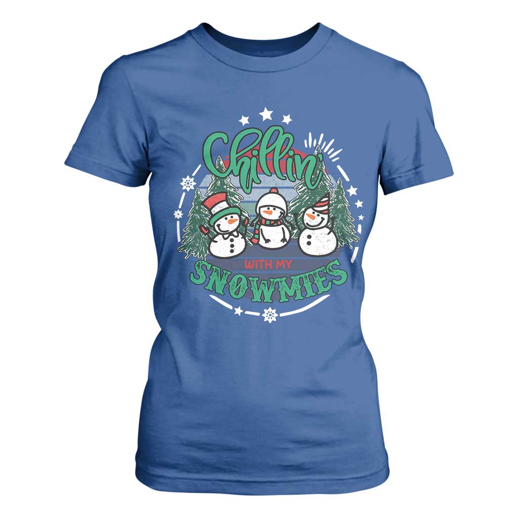 Christmas Snowman T Shirt For Women Chillin With My Snowmies Cute Winter TS12 Royal Blue Print Your Wear