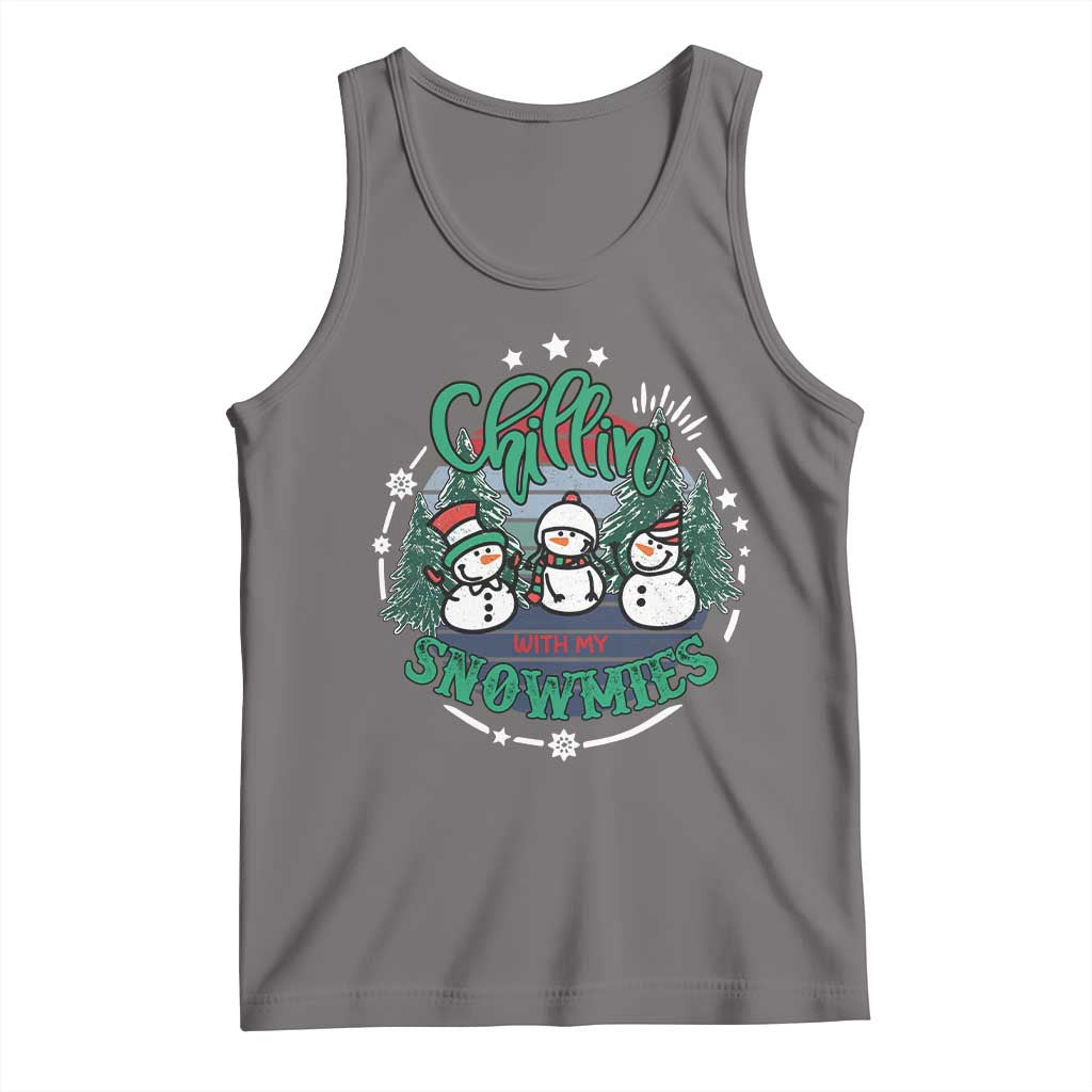 Christmas Snowman Tank Top Chillin With My Snowmies Cute Winter TS12 Deep Heather Print Your Wear