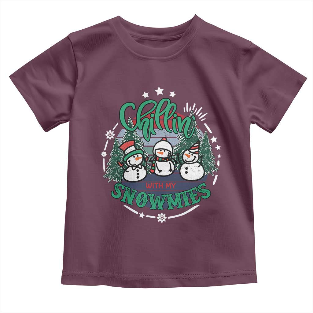 Christmas Snowman Toddler T Shirt Chillin With My Snowmies Cute Winter TS12 Maroon Print Your Wear