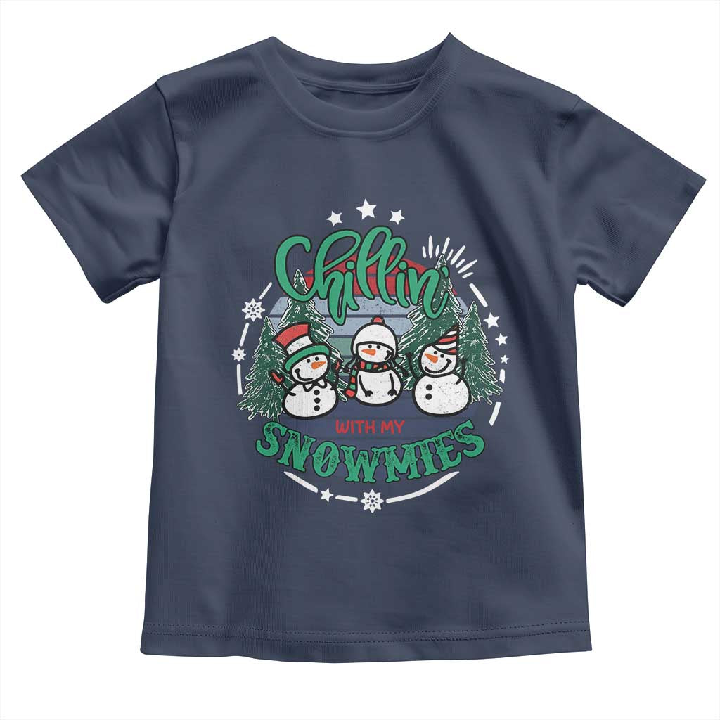 Christmas Snowman Toddler T Shirt Chillin With My Snowmies Cute Winter TS12 Navy Print Your Wear