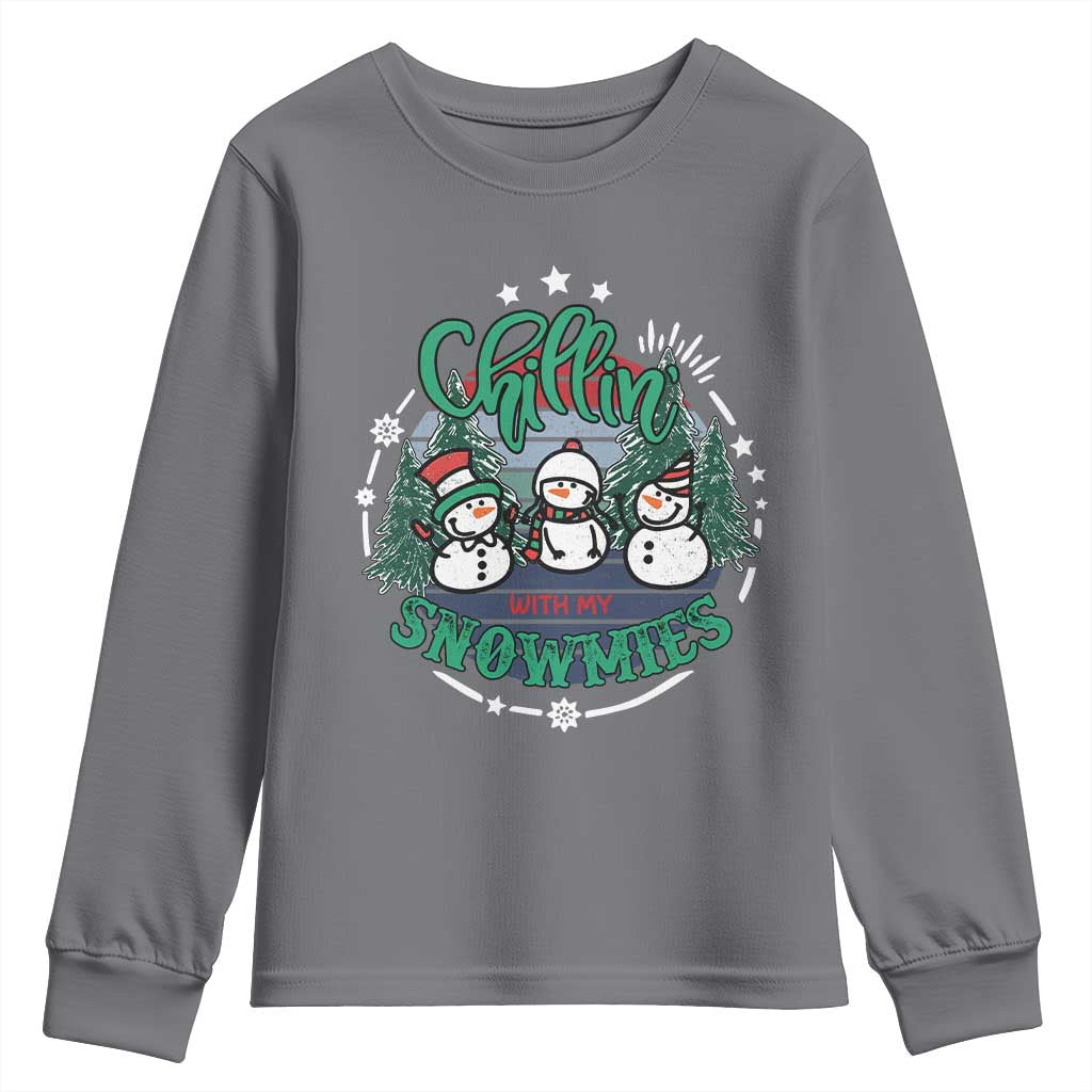 Christmas Snowman Youth Sweatshirt Chillin With My Snowmies Cute Winter TS12 Charcoal Print Your Wear