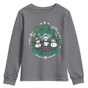 Christmas Snowman Youth Sweatshirt Chillin With My Snowmies Cute Winter TS12 Charcoal Print Your Wear