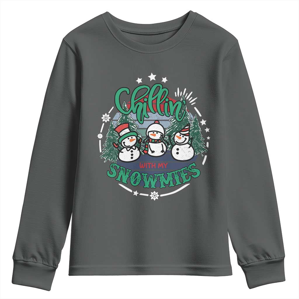 Christmas Snowman Youth Sweatshirt Chillin With My Snowmies Cute Winter TS12 Dark Heather Print Your Wear