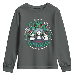 Christmas Snowman Youth Sweatshirt Chillin With My Snowmies Cute Winter TS12 Dark Heather Print Your Wear