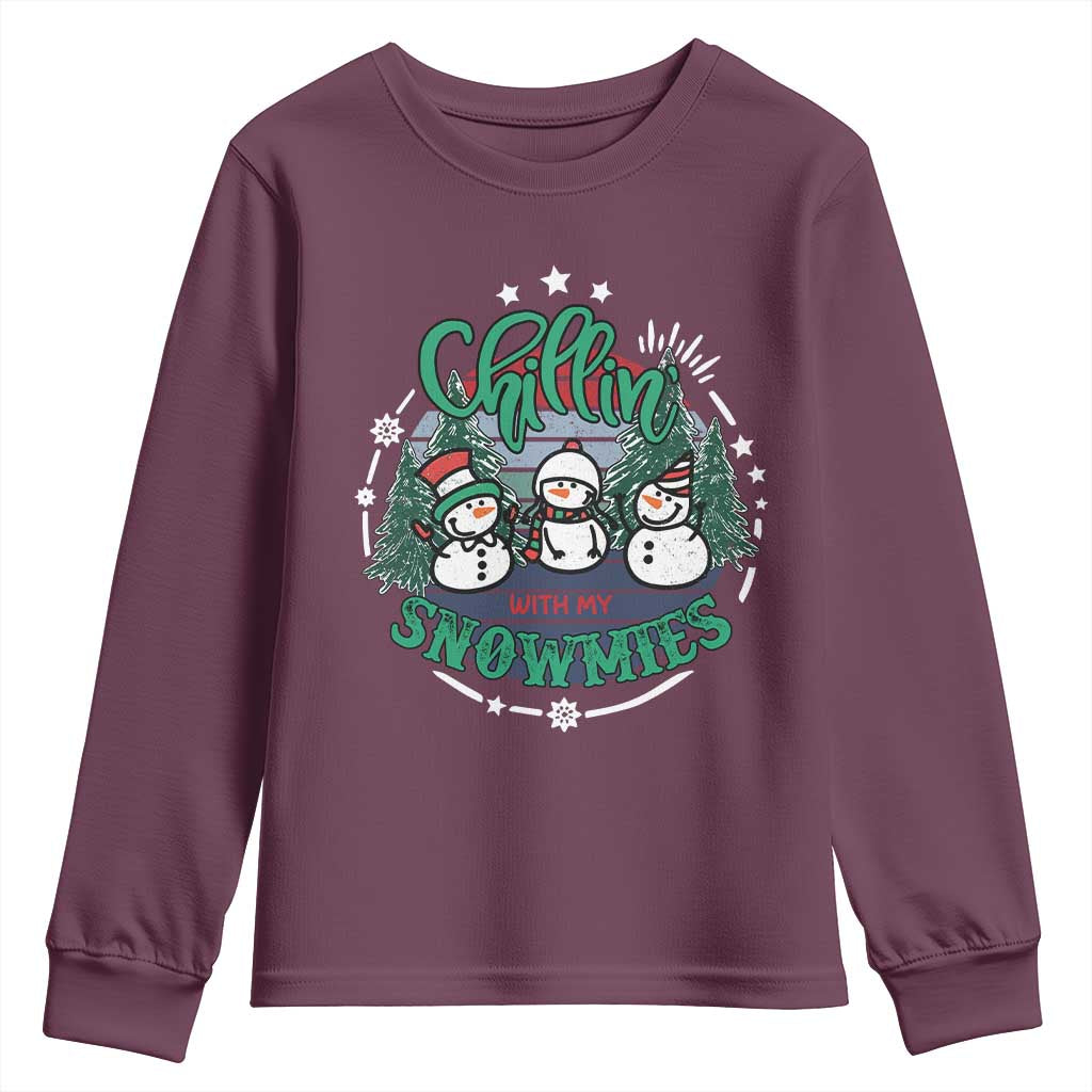Christmas Snowman Youth Sweatshirt Chillin With My Snowmies Cute Winter TS12 Maroon Print Your Wear