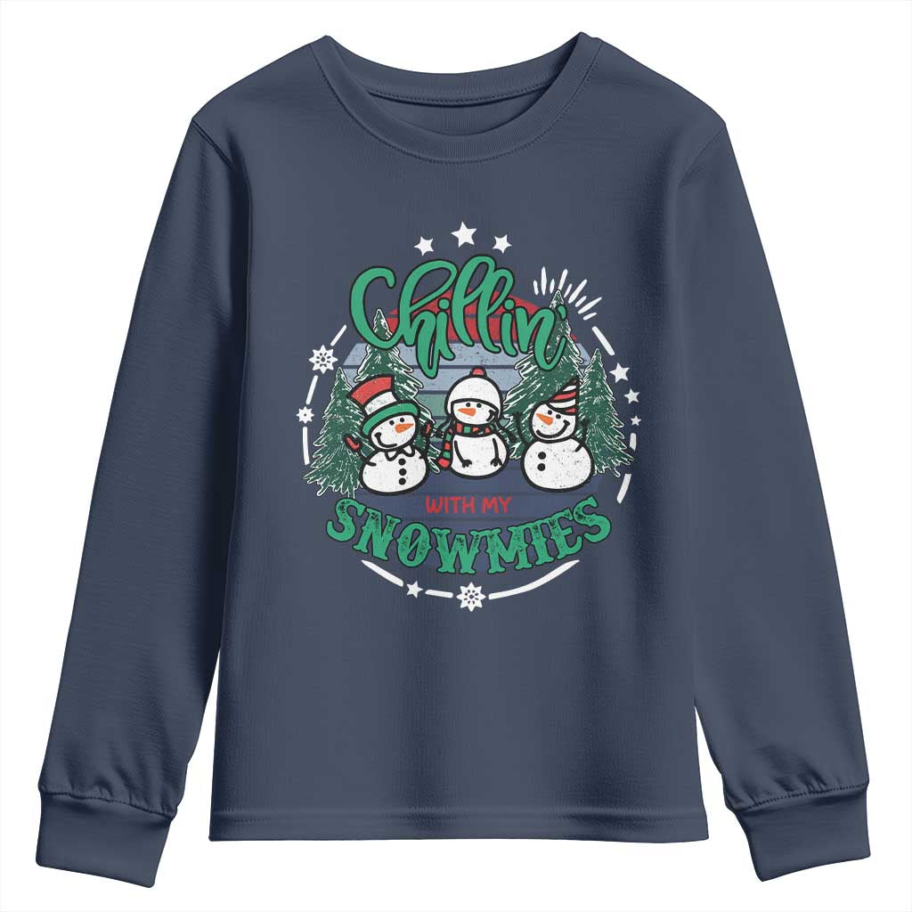 Christmas Snowman Youth Sweatshirt Chillin With My Snowmies Cute Winter TS12 Navy Print Your Wear