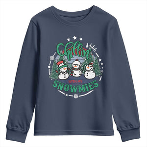 Christmas Snowman Youth Sweatshirt Chillin With My Snowmies Cute Winter TS12 Navy Print Your Wear