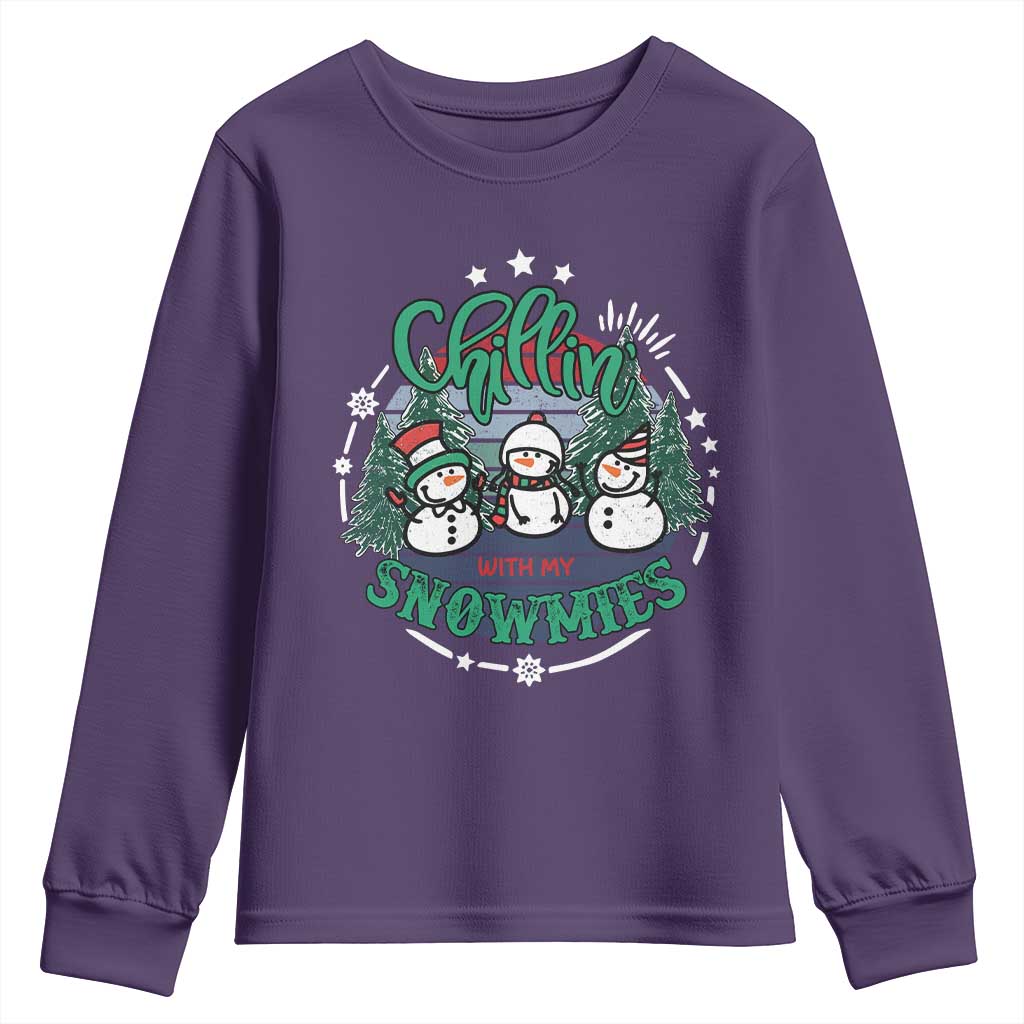Christmas Snowman Youth Sweatshirt Chillin With My Snowmies Cute Winter TS12 Purple Print Your Wear