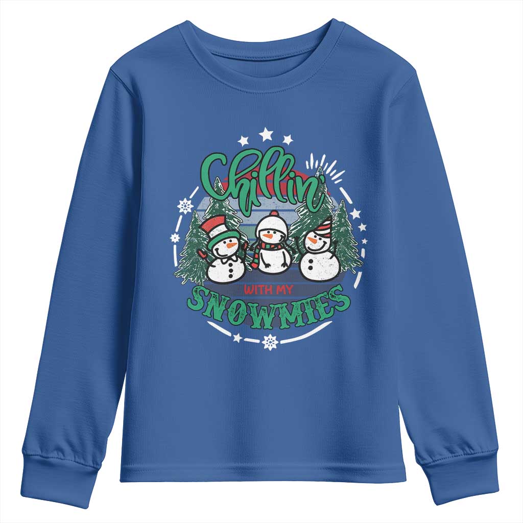 Christmas Snowman Youth Sweatshirt Chillin With My Snowmies Cute Winter TS12 Royal Blue Print Your Wear