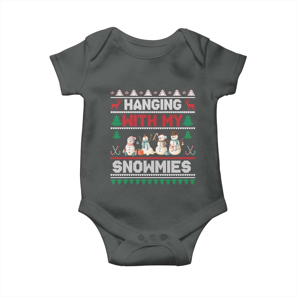 Christmas Snowman Baby Onesie Hanging With My Snowmies Merry Xmas TS12 Dark Heather Print Your Wear