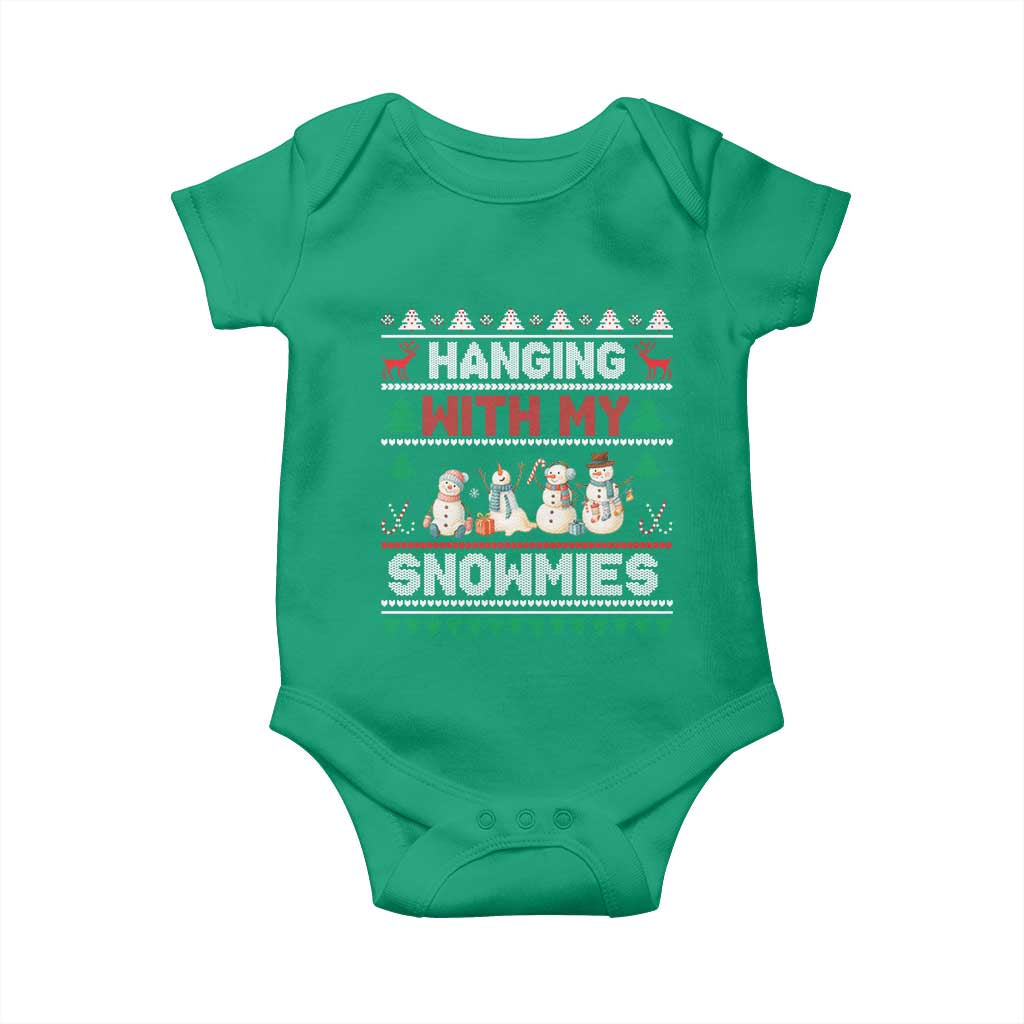 Christmas Snowman Baby Onesie Hanging With My Snowmies Merry Xmas TS12 Irish Green Print Your Wear