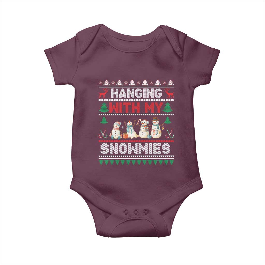 Christmas Snowman Baby Onesie Hanging With My Snowmies Merry Xmas TS12 Maroon Print Your Wear