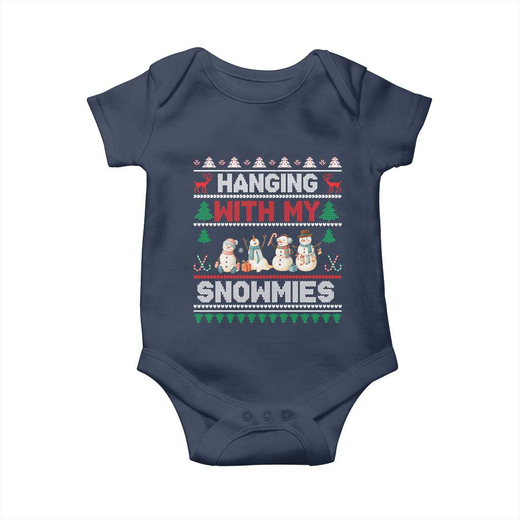 Christmas Snowman Baby Onesie Hanging With My Snowmies Merry Xmas TS12 Navy Print Your Wear