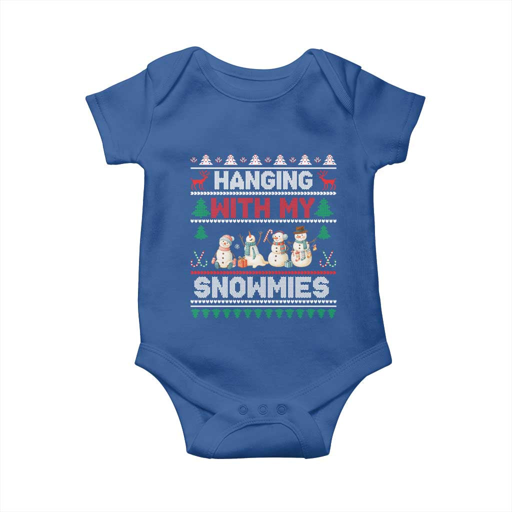 Christmas Snowman Baby Onesie Hanging With My Snowmies Merry Xmas TS12 Royal Blue Print Your Wear