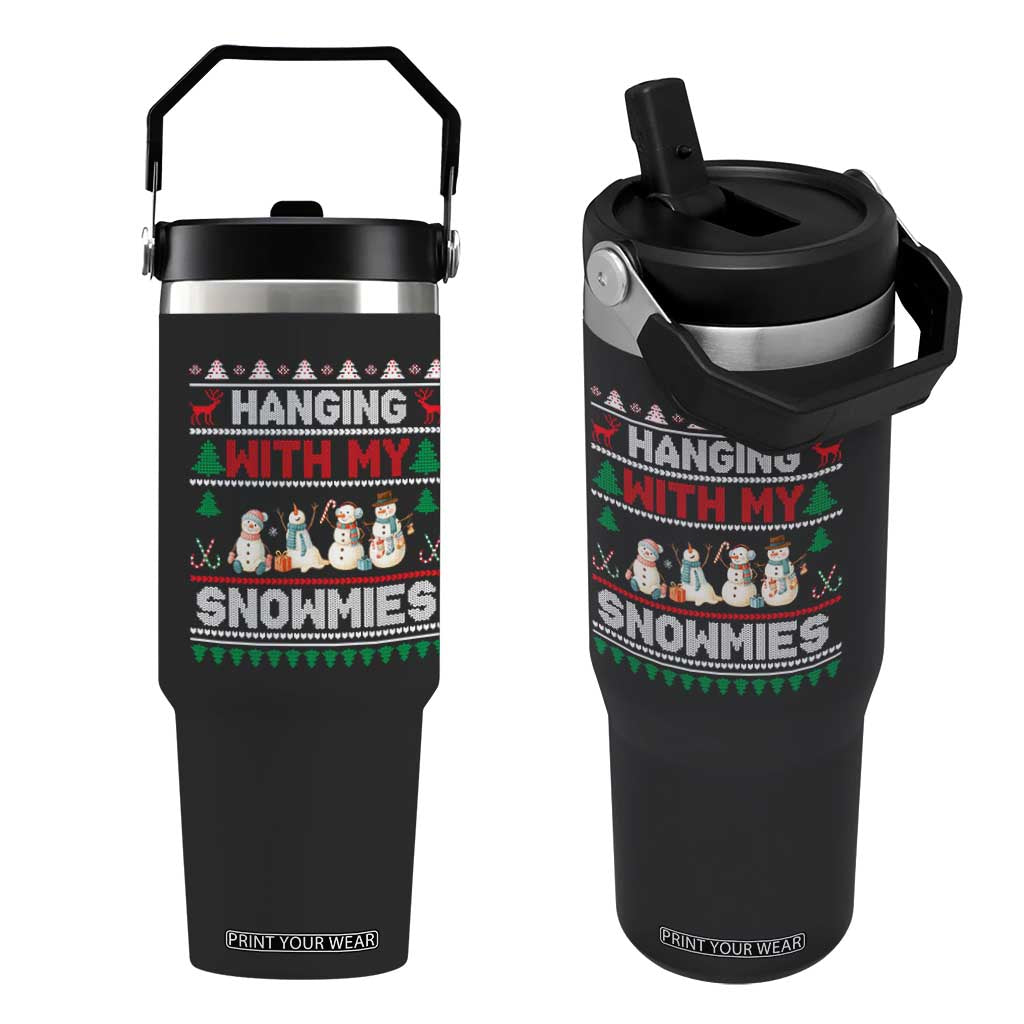 Christmas Snowman Flip Straw Tumbler Hanging With My Snowmies Merry Xmas TS12 One Size: 30 oz Black Print Your Wear