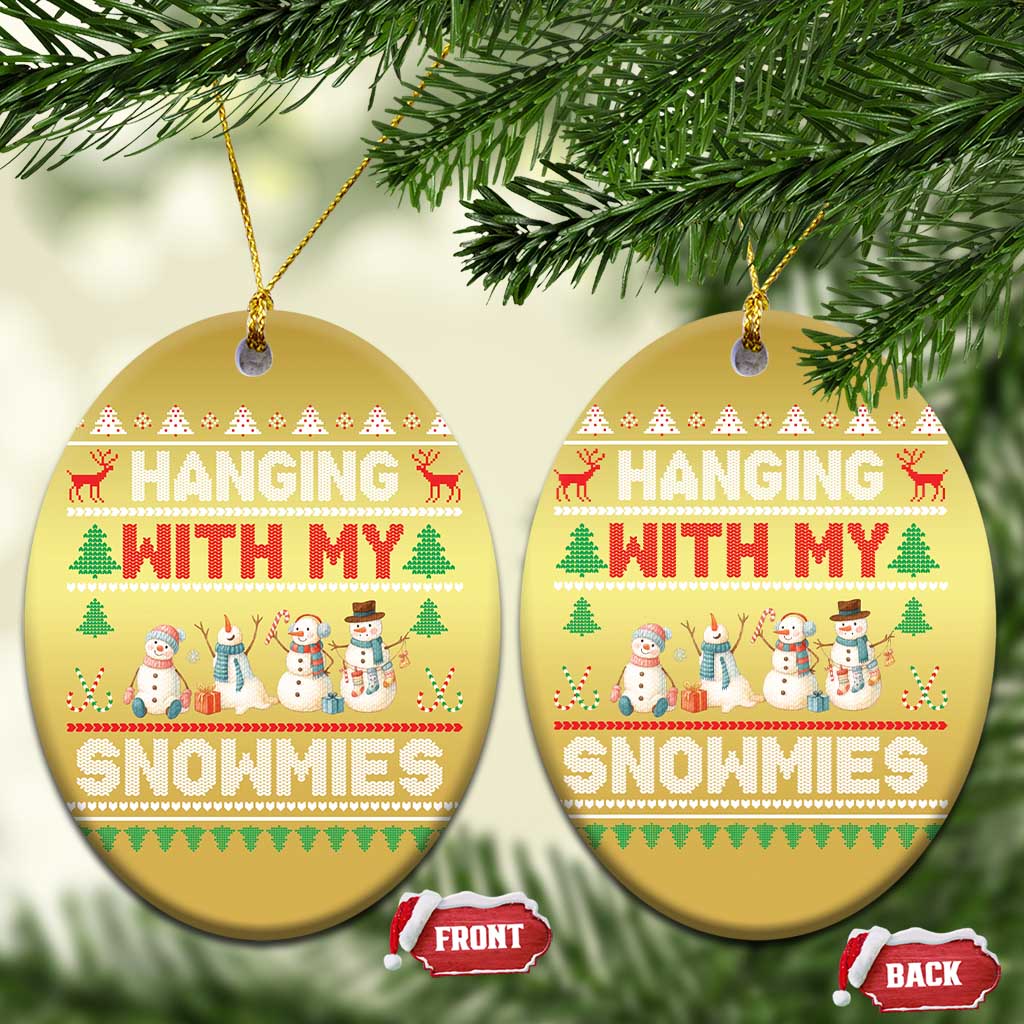 Xmas Snowman Christmas Ornament Hanging With My Snowmies Merry Xmas TS12 Oval Gold Print Your Wear