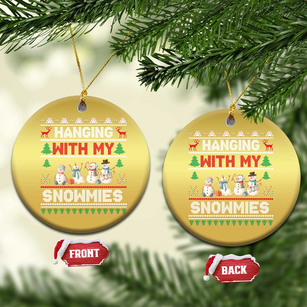 Xmas Snowman Christmas Ornament Hanging With My Snowmies Merry Xmas TS12 Circle Gold Print Your Wear