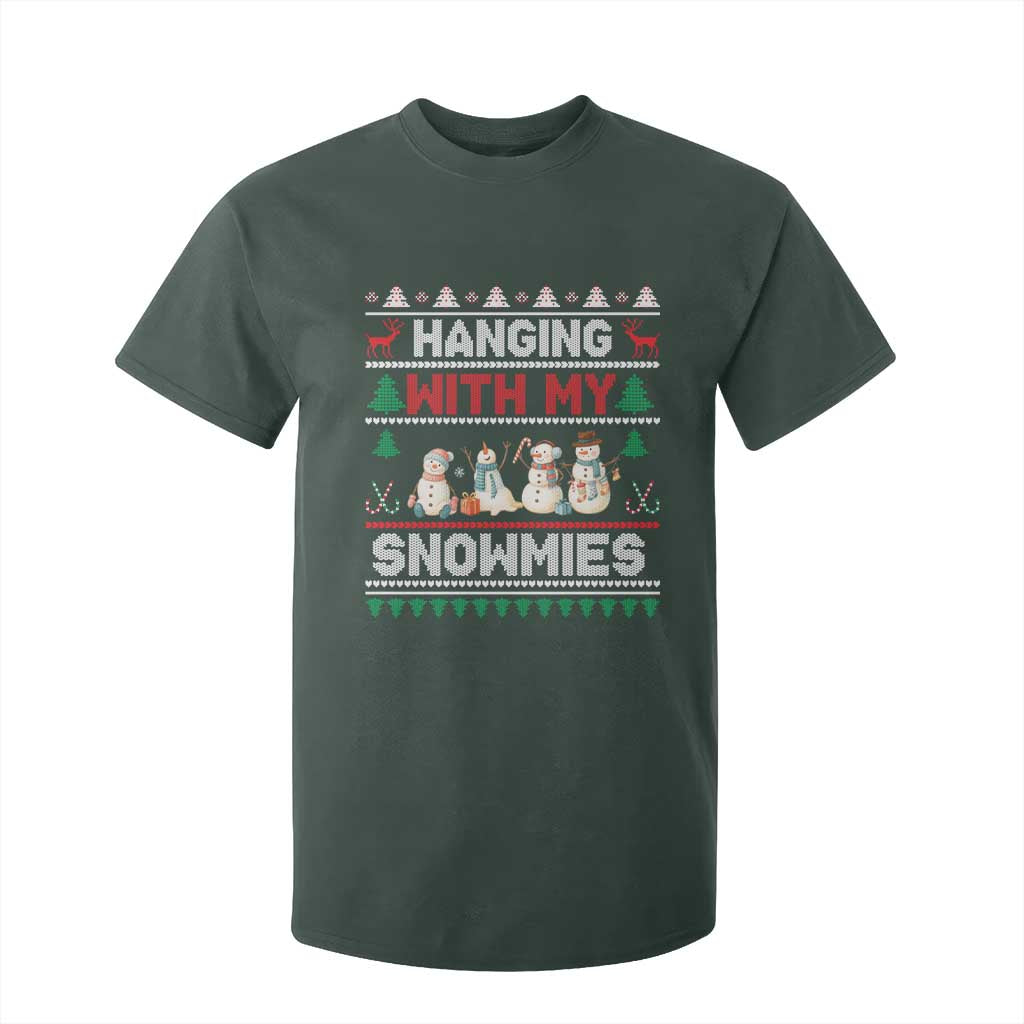 Christmas Snowman T Shirt For Kid Hanging With My Snowmies Merry Xmas TS12 Dark Forest Green Print Your Wear