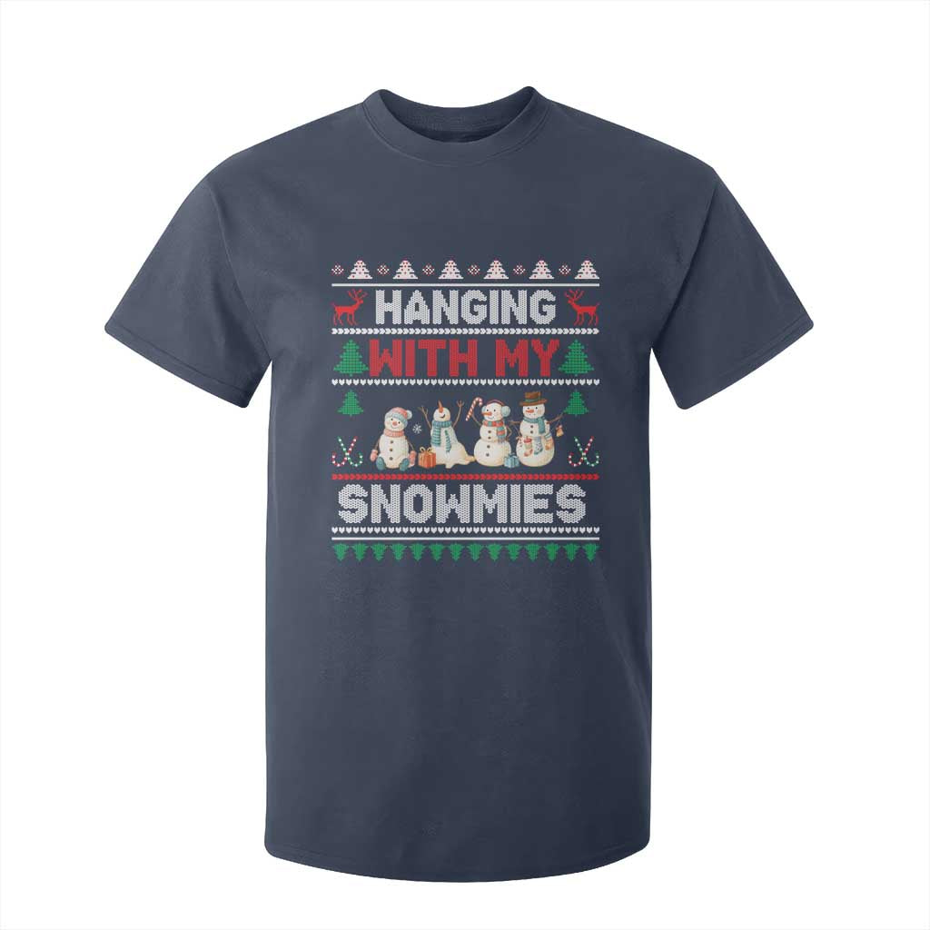 Christmas Snowman T Shirt For Kid Hanging With My Snowmies Merry Xmas TS12 Navy Print Your Wear