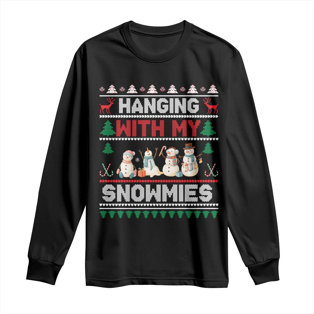 Christmas Snowman Long Sleeve Shirt Hanging With My Snowmies Merry Xmas TS12 Black Print Your Wear
