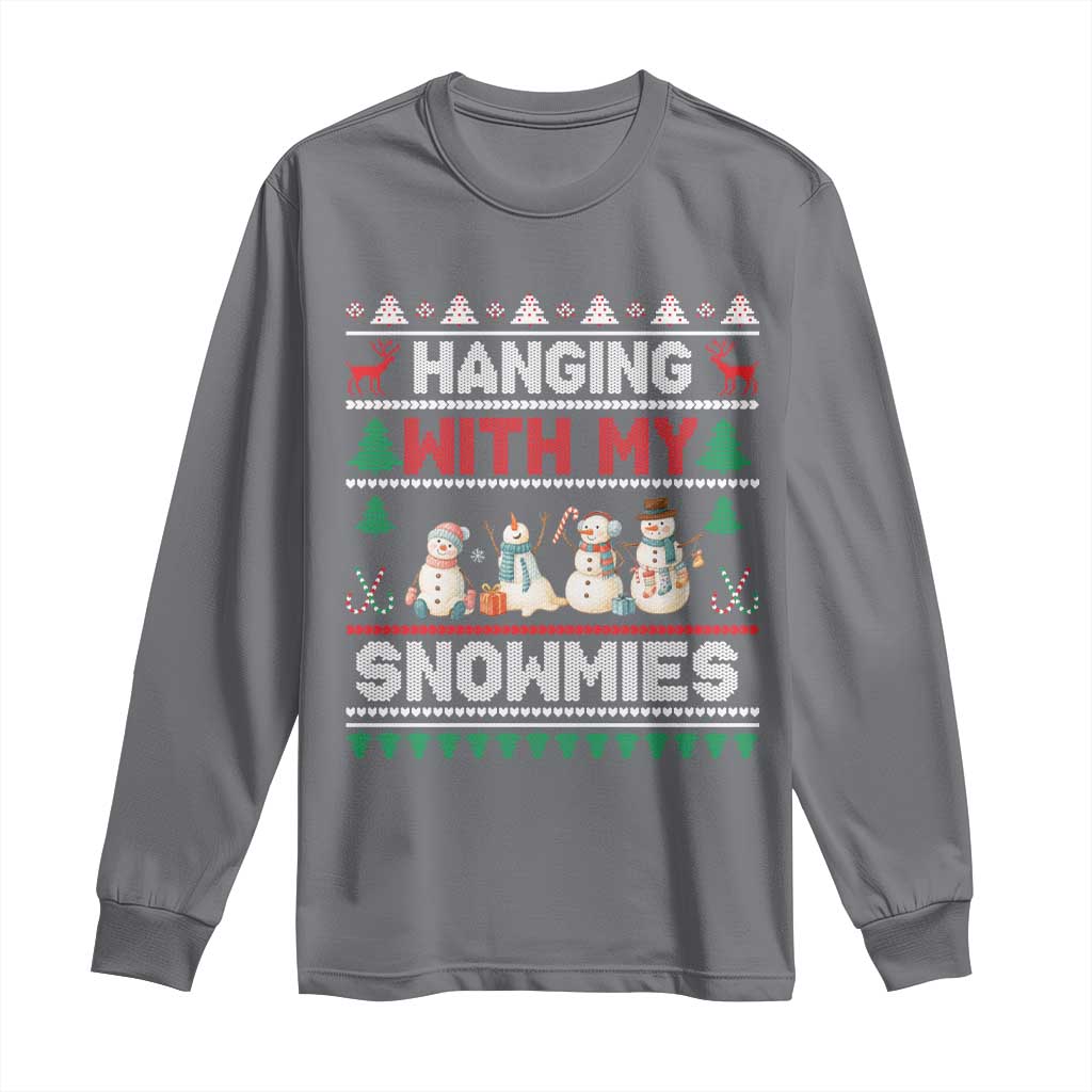 Christmas Snowman Long Sleeve Shirt Hanging With My Snowmies Merry Xmas TS12 Charcoal Print Your Wear