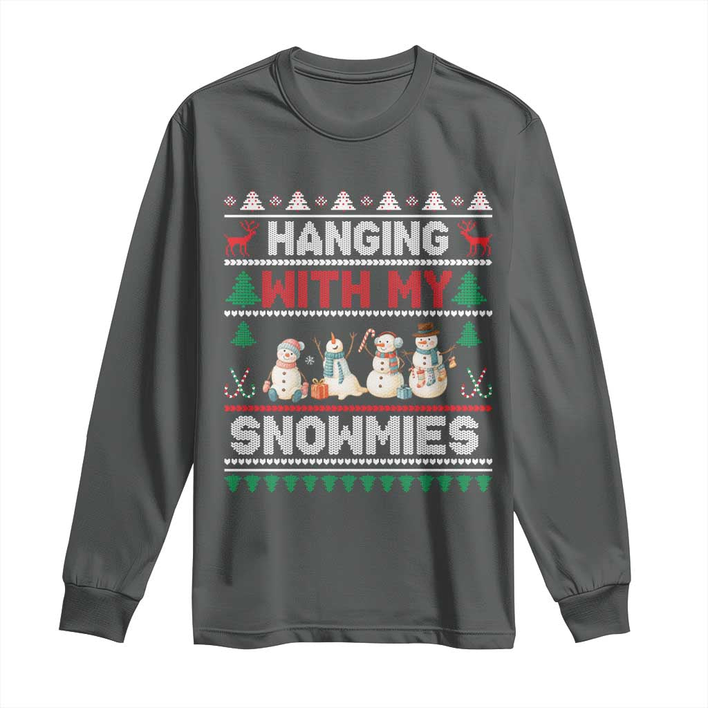 Christmas Snowman Long Sleeve Shirt Hanging With My Snowmies Merry Xmas TS12 Dark Heather Print Your Wear