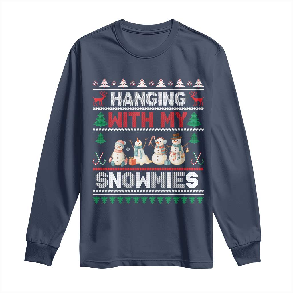 Christmas Snowman Long Sleeve Shirt Hanging With My Snowmies Merry Xmas TS12 Navy Print Your Wear