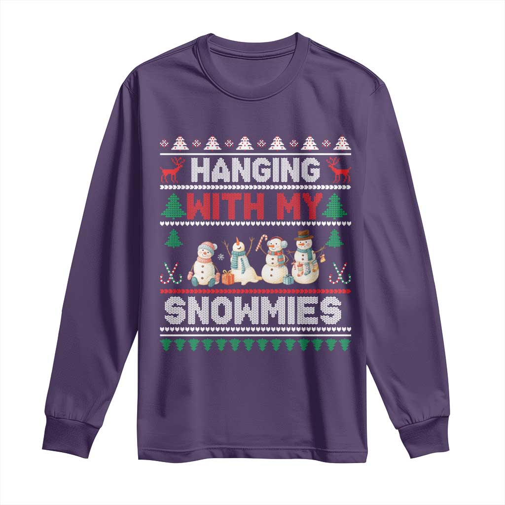 Christmas Snowman Long Sleeve Shirt Hanging With My Snowmies Merry Xmas TS12 Purple Print Your Wear