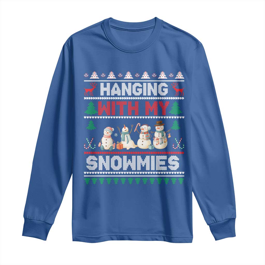 Christmas Snowman Long Sleeve Shirt Hanging With My Snowmies Merry Xmas TS12 Royal Blue Print Your Wear