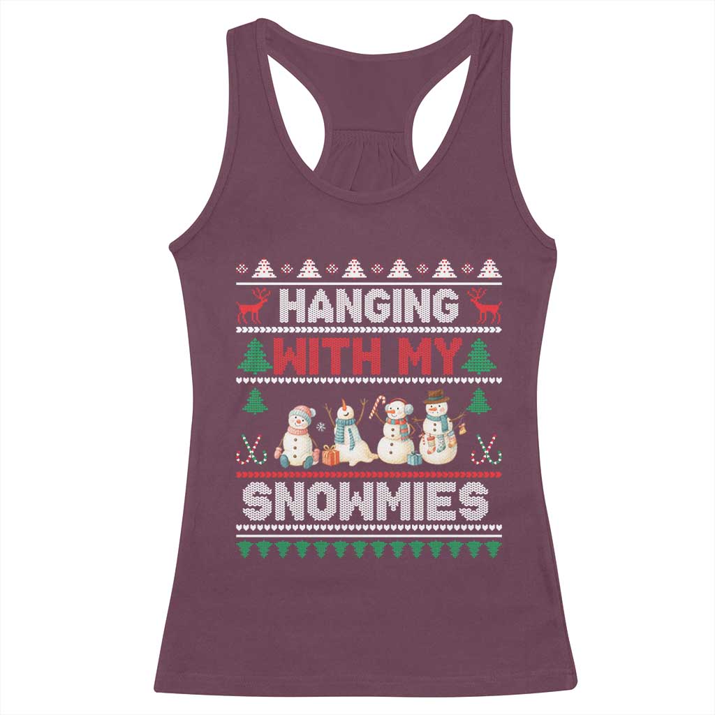 Christmas Snowman Racerback Tank Top Hanging With My Snowmies Merry Xmas TS12 Maroon Print Your Wear