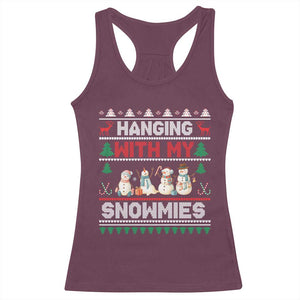 Christmas Snowman Racerback Tank Top Hanging With My Snowmies Merry Xmas TS12 Maroon Print Your Wear
