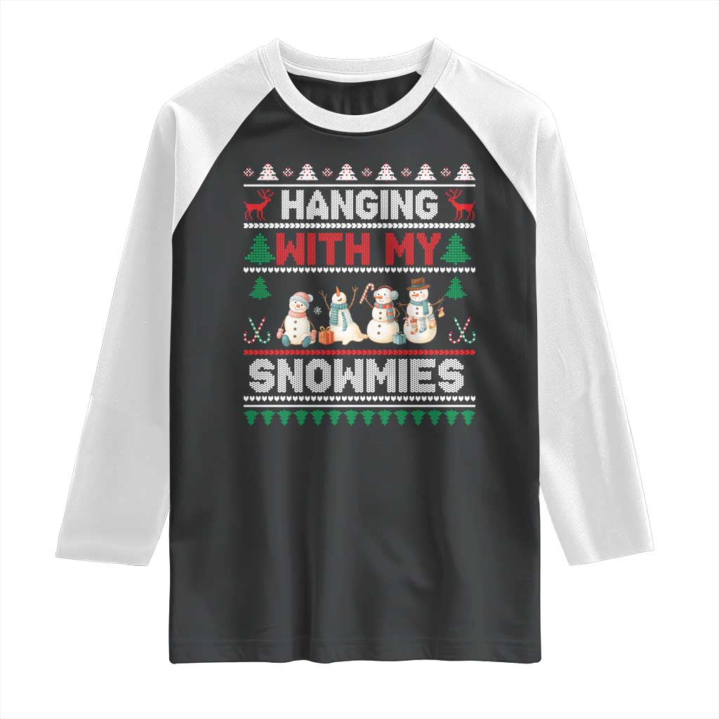 Christmas Snowman Raglan Shirt Hanging With My Snowmies Merry Xmas TS12 Black White Print Your Wear