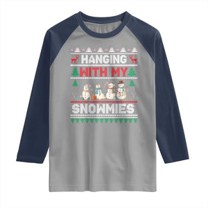 Christmas Snowman Raglan Shirt Hanging With My Snowmies Merry Xmas TS12 Sport Gray Navy Print Your Wear