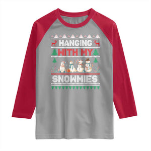 Christmas Snowman Raglan Shirt Hanging With My Snowmies Merry Xmas TS12 Sport Gray Red Print Your Wear