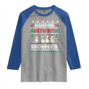 Christmas Snowman Raglan Shirt Hanging With My Snowmies Merry Xmas TS12 Sport Gray Royal Print Your Wear